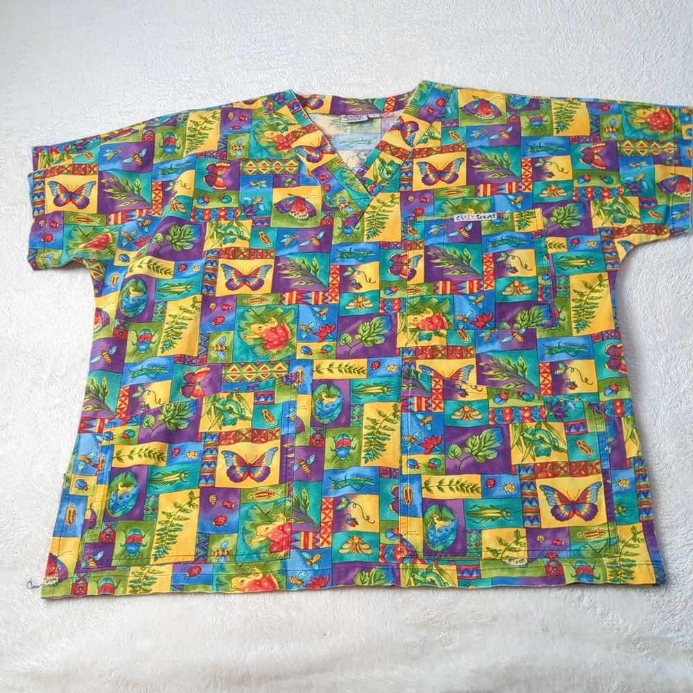Crazy Scrubs V Neck Pockets Cotton GUC Size S